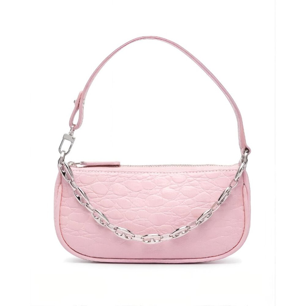BY FAR Mini Rachel Croc-Effect Leather Bag in Pink